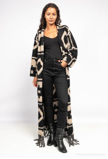 Cardigan Largo Bi color con Flecos  Made in Italy