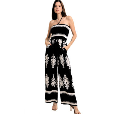 Entero Strapless estampado color Negro detalles en Crudo