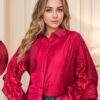 Blusa de seda con volante y flor de rosa en relieve 3d Blusa de seda con volante y flor de rosa en relieve 3d_J28505red_biabrazil_Chile