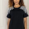 Polera Manga Corta Negra Bordado Mostacilla tonos Plateado en Hombros Importado de Paris, Francia Polera Manga Corta Negra Bordado Mostacilla tonos Plateado en Hombros Importado de Paris, Francia_J28578_biabrazil_Chile