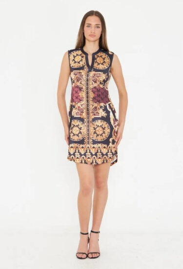 Vestido Corto Estampado con Mostacilla Estilo Versace