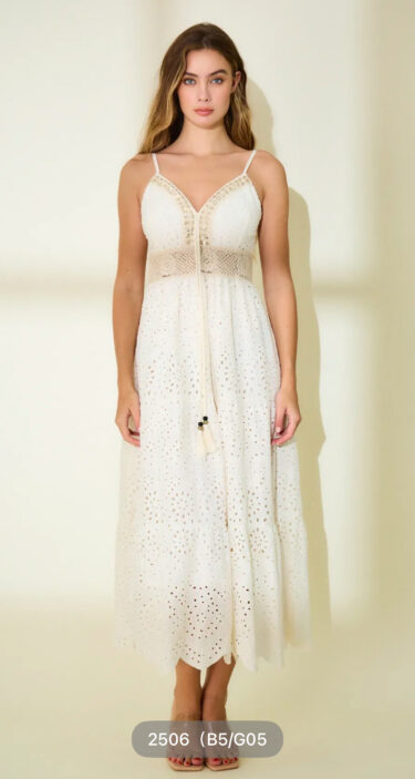 Vestido Borderie Blanco Rosa