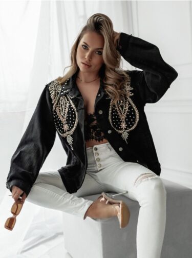 Chaqueta de Jeans Rock Negra Couture Bordado y perlas Chaqueta de Jeans Rock Negra Couture Bordado y perlas_8030black_biabrazil_Chile
