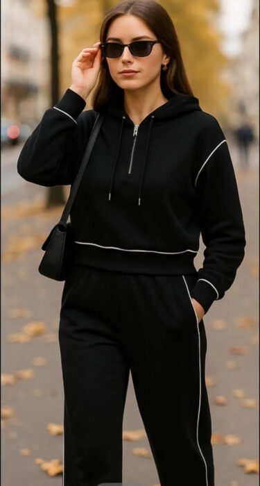 Buzo Negro Rivete Blanco y Cierre