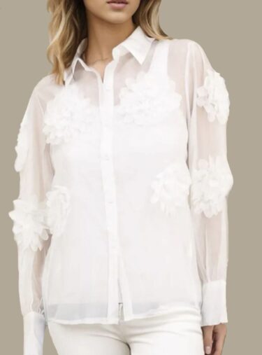 Blusa blanca de seda con flores en relieve Blusa blanca de seda con flores en relieve_J28500blanco_biabrazil_Chile
