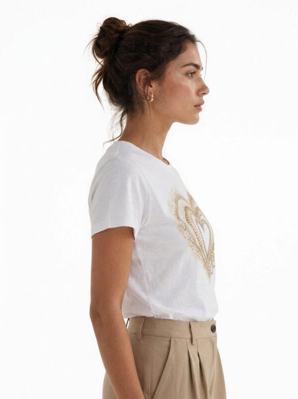 T2387_2 Polera Mujer Blanca con Corazon en Piedreria
