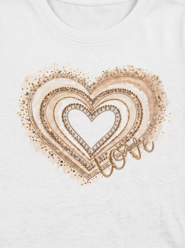 T2387_4 Polera Mujer Blanca con Corazon en Piedreria