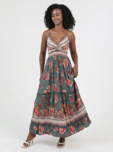 VTLgreen_2 Maxi Vestido Boho Chic tonos verde con encaje